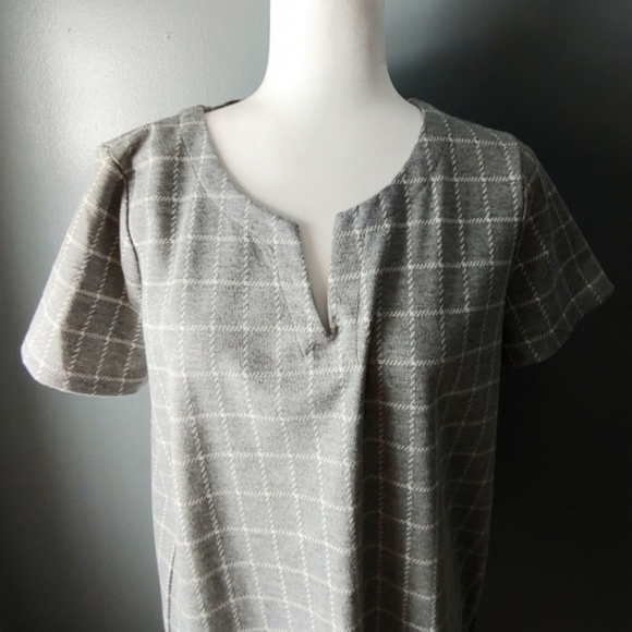 JANE & DELANCEY gray white Windowpane plaid midi Shift Dress Women's XS Cute EUC - Picture 3 of 10